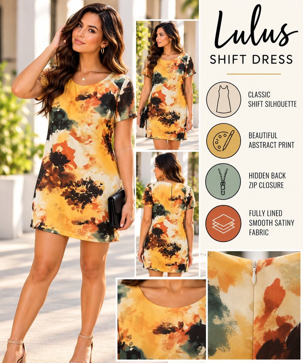 Lulus Shift Dress Womens S Abstract Watercolor Print Short Sleeve Lined